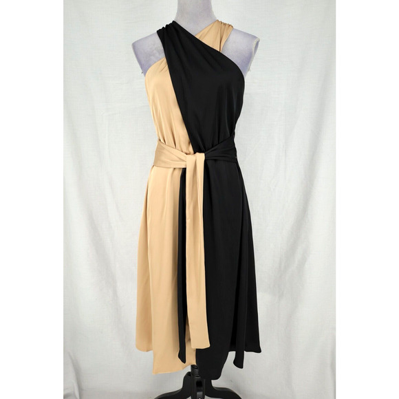 Ann Taylor Dresses & Skirts - Ann Taylor Dress Petites 10P Gold Black Colorblock Attached Tie Waist Zip New